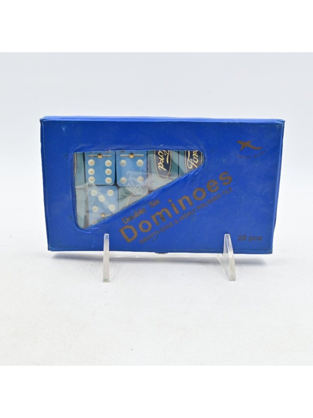 Ford Double Six Dominoes 28 Pcs Set Vintage Tile Board Game Classic Blue Case